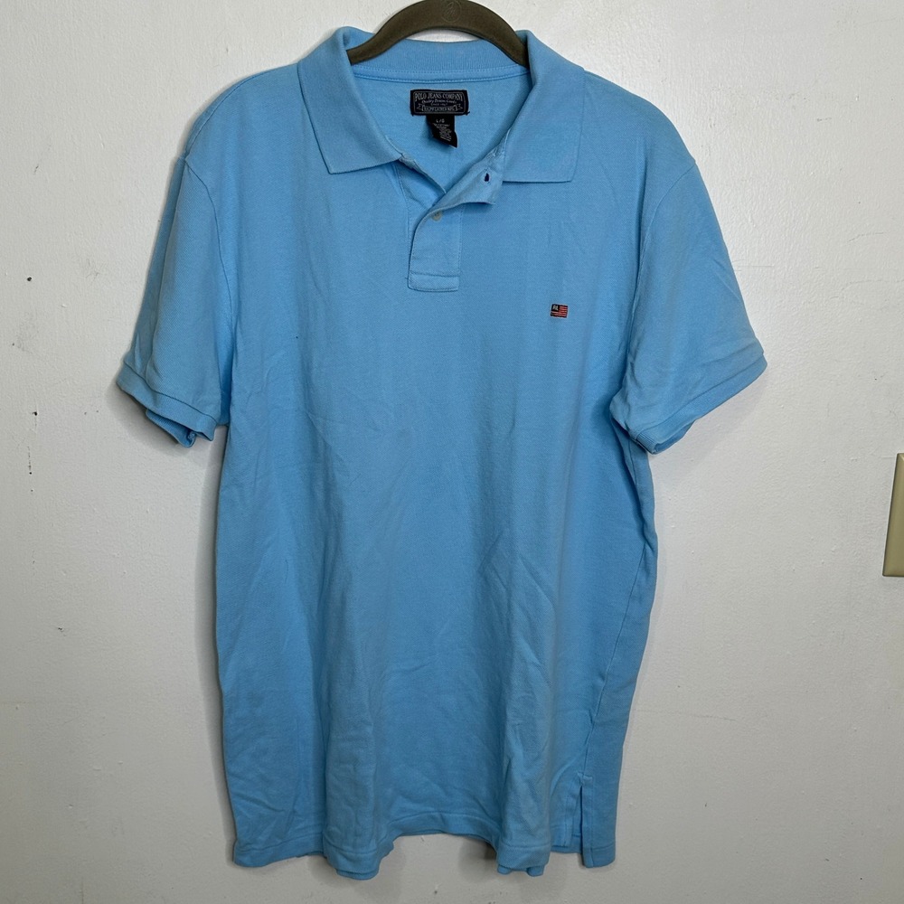 Polo Jeans Co Ralph Lauren Mens Large Blue Short Sleeve Flag Logo Polo Shirt